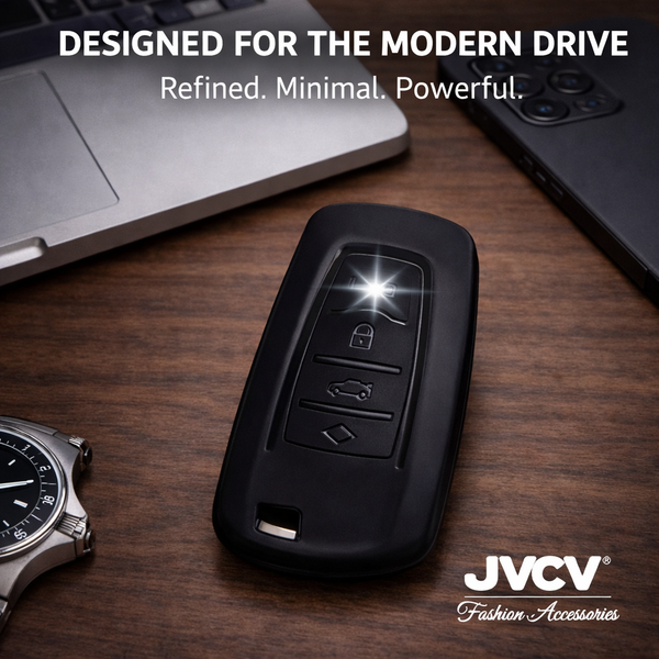 JVCV® Soft TPU Key Cover with Premium Metal Keychain – Matte Black Finish – Compatible with BMW X4, X3, 5 Series, 6 Series, 3 Series & 7 Series 4 Button Smart Key