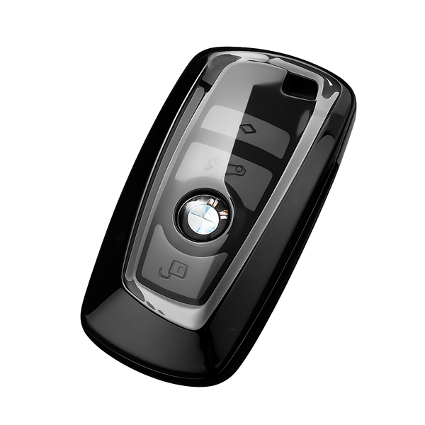 JVCV® Soft TPU Transparent Key Cover – Transparent Black Finish – Compatible with BMW X4, X3, 5 Series, 6 Series, 3 Series & 7 Series 4 Button Smart Key
