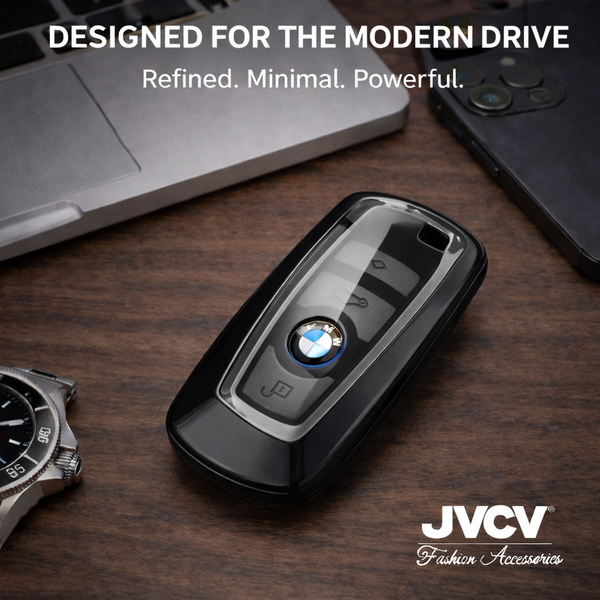 JVCV® Soft TPU Transparent Key Cover – Transparent Black Finish – Compatible with BMW X4, X3, 5 Series, 6 Series, 3 Series & 7 Series 4 Button Smart Key