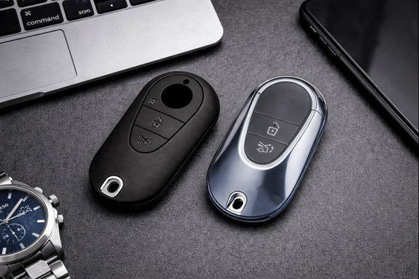 JVCV® Soft TPU Key Cover Combo (Matte Black + Transparent Black) – Compatible with Mercedes-Benz S-Class, G-Class & E-Class (2022 Onwards) – 3 Button Smart Key
