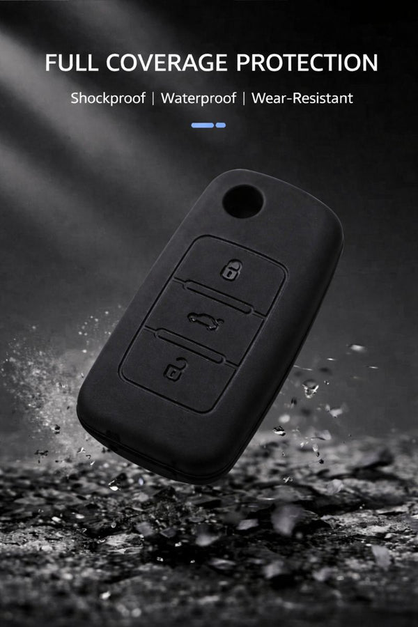 JVCV® Soft TPU Key Cover with Premium Metal Keychain – Matte Black Pattern – Compatible with Volkswagen Polo, Vento, Jetta, Ameo, Passat & Skoda Rapid, Laura, Superb, Octavia, Fabia, Yeti – Folding Key