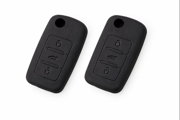 JVCV® Soft TPU Key Cover – Matte Black Pattern – Compatible with Volkswagen Polo, Vento, Jetta, Ameo, Passat & Skoda Rapid, Laura, Superb, Octavia, Fabia, Yeti – Folding Key