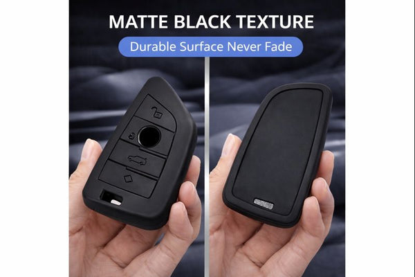 JVCV® Soft TPU Key Cover – Matte Black Pattern – Compatible with BMW X1, X3, X5, X6, 5 Series, 6 Series & 7 Series – 4 Button Blade Smart Key