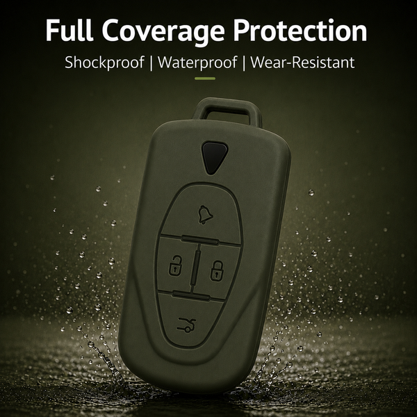 JVCV® Soft TPU Key Cover with Premium Metal Keychain – Military Green Matte Finish – Compatible with VinFast VF6 & VF7 – 4 Button Smart Key