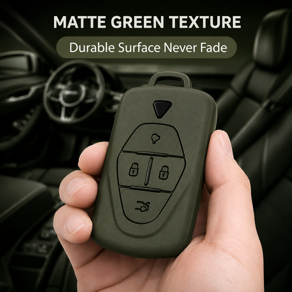 JVCV® Soft TPU Key Cover with Premium Metal Keychain – Military Green Matte Finish – Compatible with VinFast VF6 & VF7 – 4 Button Smart Key