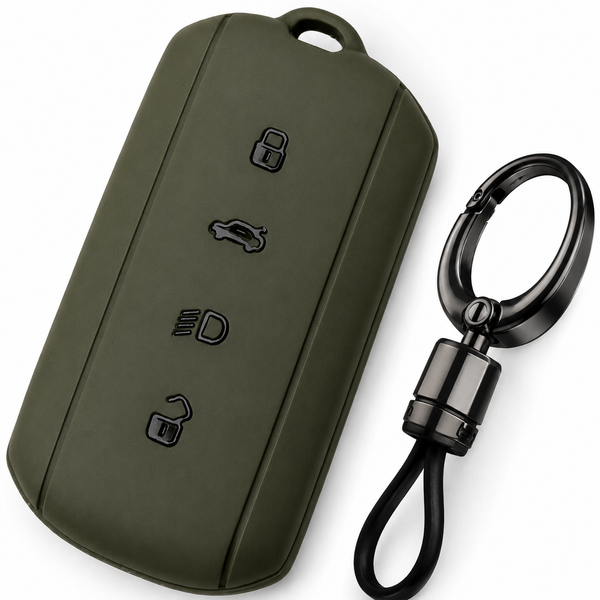 JVCV® Soft TPU Key Cover with Premium Metal Keychain – Military Green Matte Finish – Compatible with Tata Sierra, Safari Petrol, Harrier Petrol, Curvv & Curvv EV Smart Key