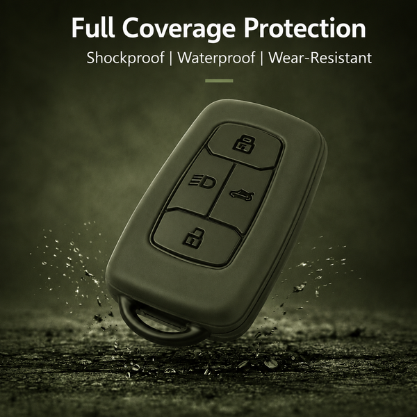JVCV® Soft TPU Key Cover with Premium Metal Keychain – Military Green Matte Finish – Compatible with Tata Nexon EV, Harrier, Tiago EV, Altroz, Tigor, Safari & Punch – 4 Button Smart Key