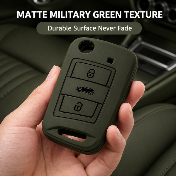 JVCV® Soft TPU Key Cover with Premium Metal Keychain – Military Green Matte Finish – Compatible with Skoda Kushaq, Volkswagen Taigun, Tiguan, Virtus, Skoda Octavia, Kodiaq & Superb Folding Key