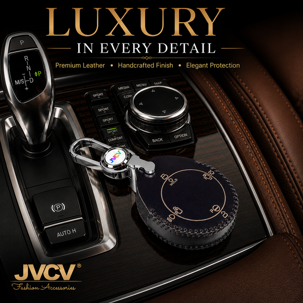 JVCV® Handmade Leather Key Cover Compatible with Tata Harrier EV & Sierra EV Smart Key | Premium Leather Protective Case | Luxury Car Key Cover