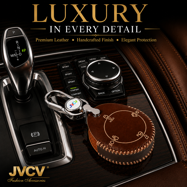 JVCV® Handmade Leather Key Cover Compatible with Tata Harrier EV & Sierra EV Smart Key | Premium Leather Protective Case | Luxury Car Key Cover
