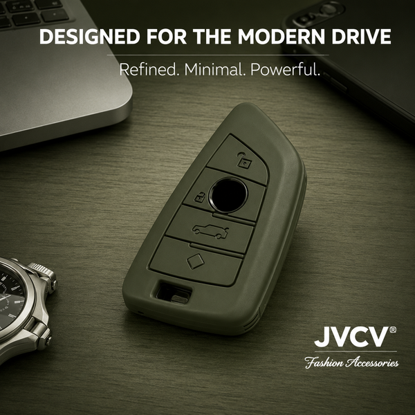 JVCV® Soft TPU Key Cover – Military Green Matte Finish – Compatible with BMW X1, X3, X5, X6, 5 Series, 6 Series & 7 Series – 4 Button Blade Smart Key