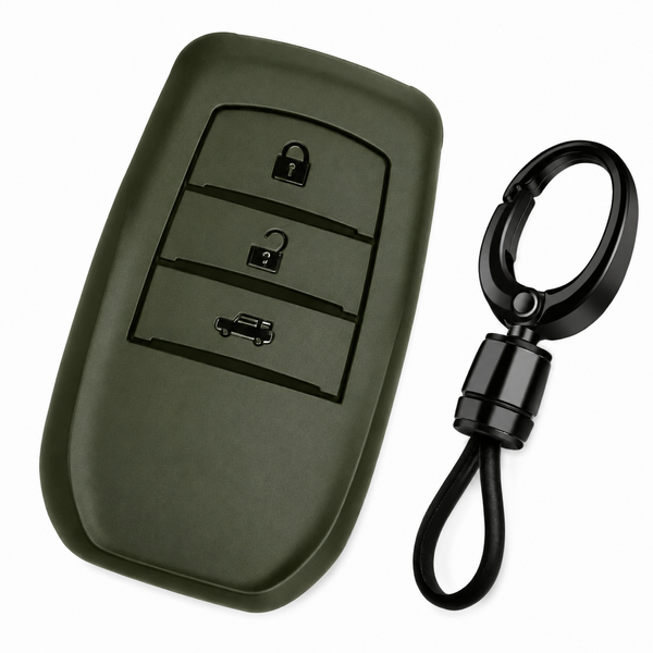 JVCV® Soft TPU Key Cover with Premium Metal Keychain – Military Green Matte Finish – Compatible with Toyota Fortuner, Camry, Hilux, Innova Crysta, Fortuner Legender, Innova HyCross & Land Cruiser – 3 Button Smart Key