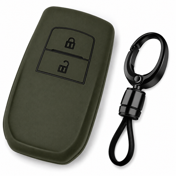 JVCV® Soft TPU Key Cover with Premium Metal Keychain – Military Green Matte Finish – Compatible with Toyota Fortuner, Hilux, Innova Crysta, Fortuner Legender, Innova HyCross & Land Cruiser – 2 Button Smart Key