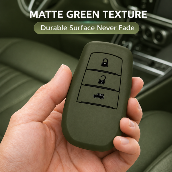 JVCV® Soft TPU Key Cover with Premium Metal Keychain – Military Green Matte Finish – Compatible with Toyota Fortuner, Camry, Hilux, Innova Crysta, Fortuner Legender, Innova HyCross & Land Cruiser – 3 Button Smart Key