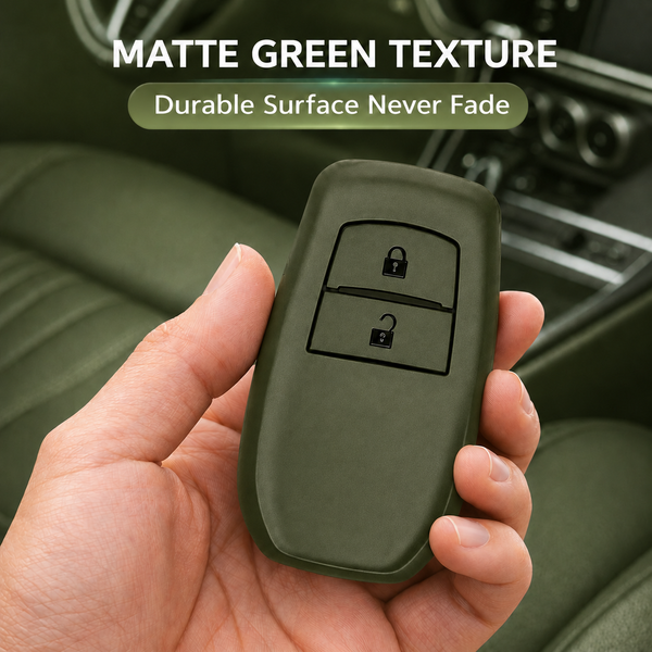 JVCV® Soft TPU Key Cover – Military Green Matte Finish – Compatible with Toyota Fortuner, Hilux, Innova Crysta, Fortuner Legender, Innova HyCross & Land Cruiser – 2 Button Smart Key