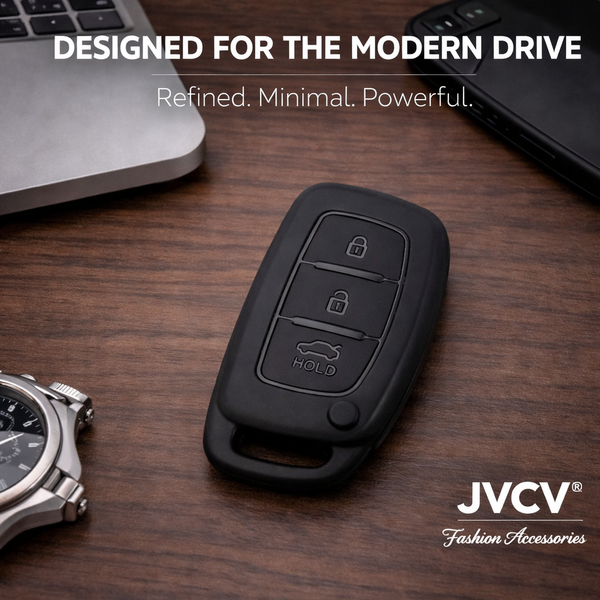 JVCV® Soft TPU Key Cover – Matte Black Pattern – Compatible with Hyundai Creta, i10, Grand i20, Elite i20, i20 Active, Verna 4S, Tucson, Elantra & Grand i10 Nios – 3 Button Smart Key