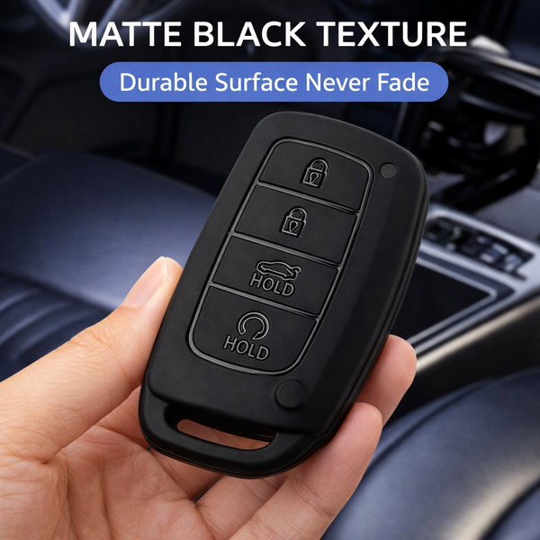 JVCV® Soft TPU Key Cover – Matte Black Pattern – Compatible with Hyundai Alcazar, Creta, i20 (2021), Venue, Tucson, Elantra & i20 N Line (2021) – 4 Button Smart Key
