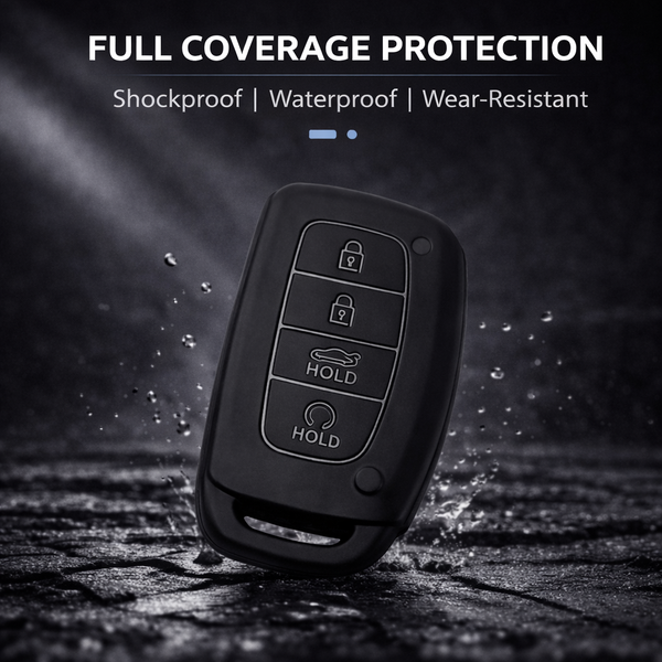 JVCV® Soft TPU Key Cover – Matte Black Pattern – Compatible with Hyundai Alcazar, Creta, i20 (2021), Venue, Tucson, Elantra & i20 N Line (2021) – 4 Button Smart Key