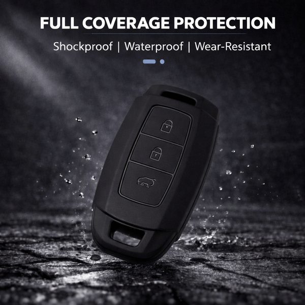 JVCV® Soft TPU Matte Black Key Cover with Premium Metal Keychain – Compatible with Hyundai Verna – 3 Button Smart Key