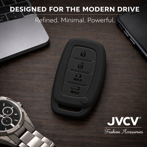 JVCV® Soft TPU Key Cover Compatible with Hyundai Alcazar & Creta 4 Button Smart Key | Scratch-Resistant Protective Case | Slim Fit Shockproof Car Key Cover (Matte Black)