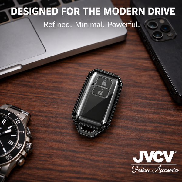 JVCV® Soft TPU Transparent Cover Compatible with Suzuki Jimny, Grand Vitara, BALENO, XL6, Swift, ERTIGA, DZIRE, FRONX, Urban Cruiser, Glanza, Hyryder 2 Button Smart Key (Transparent Black)