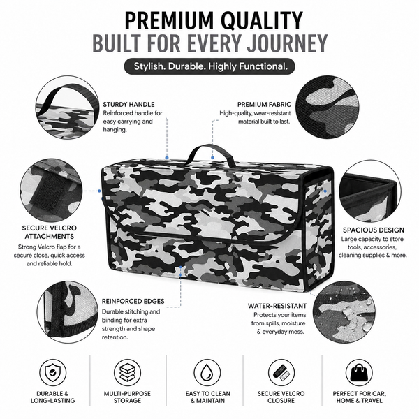 JVCV® Car Trunk Boot Organizer with Camouflage Pattern – Anti-Slip Multipurpose Storage Box for Cars, SUVs, Sedans, Trucks & Minivans