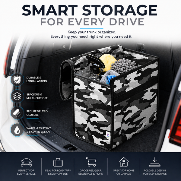 JVCV® Car Trunk Boot Organizer with Camouflage Pattern – Anti-Slip Multipurpose Storage Box for Cars, SUVs, Sedans, Trucks & Minivans