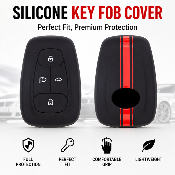 JVCV® Car Key Cover Compatible with Tata Nexon, Harrier, Tiago EV, Altroz, Tigor, Safari, Nexon EV, Punch, Punch EV 4 Button Smart Key - Rally Stripes