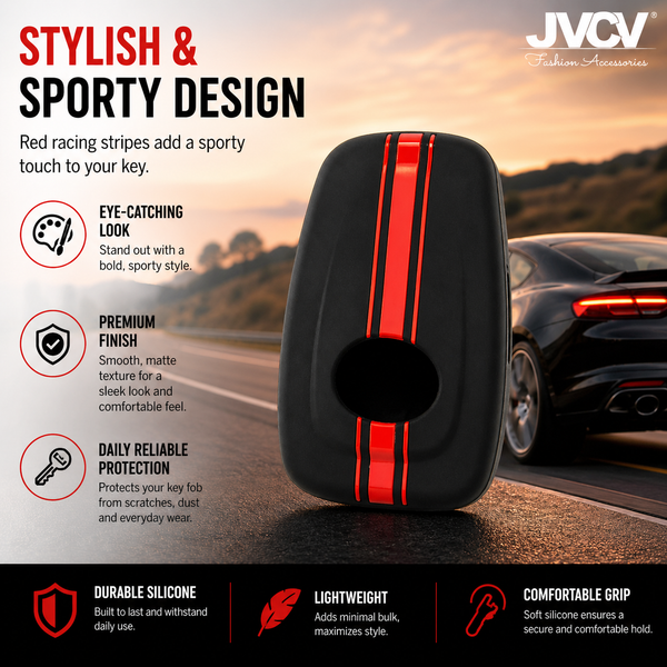 JVCV® Car Key Cover Compatible with Tata Nexon, Harrier, Tiago EV, Altroz, Tigor, Safari, Nexon EV, Punch, Punch EV 4 Button Smart Key - Rally Stripes