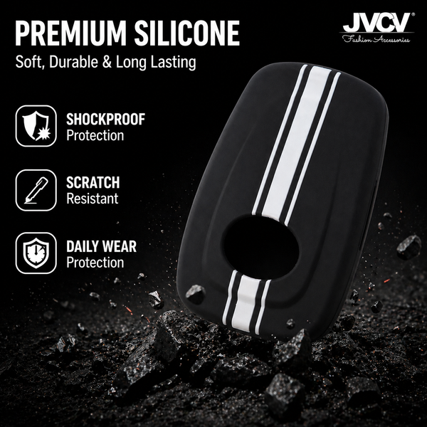 JVCV® Car Key Cover Compatible with Tata Nexon, Harrier, Tiago EV, Altroz, Tigor, Safari, Nexon EV, Punch, Punch EV 4 Button Smart Key - Rally Stripes