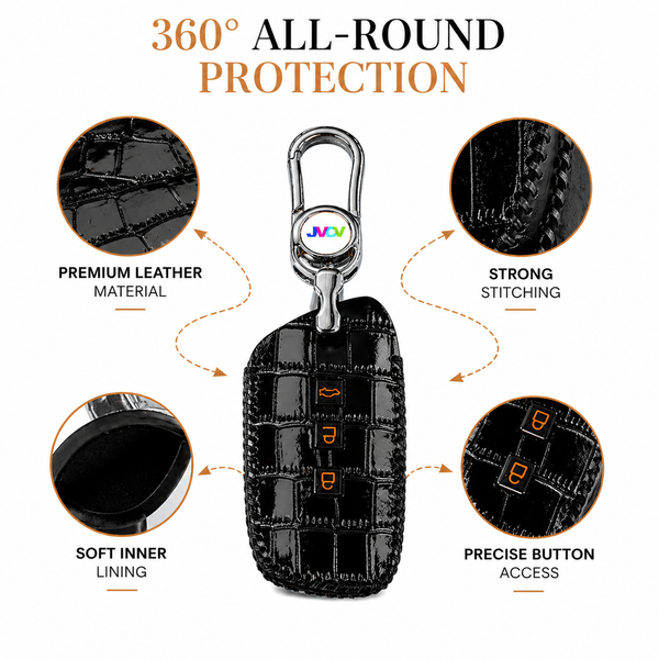 JVCV® Handmade Leather Crocodile Pattern Key Cover – Compatible with New MG Hector, Hector Plus, Windsor & Windsor Pro EV Smart Key