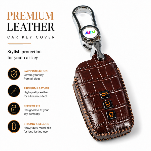 JVCV® Handmade Leather Crocodile Pattern Key Cover – Compatible with Toyota Fortuner, Hilux, Innova Crysta, Fortuner Legender, Innova HyCross, Land Cruiser – 2B/3B Smart Key