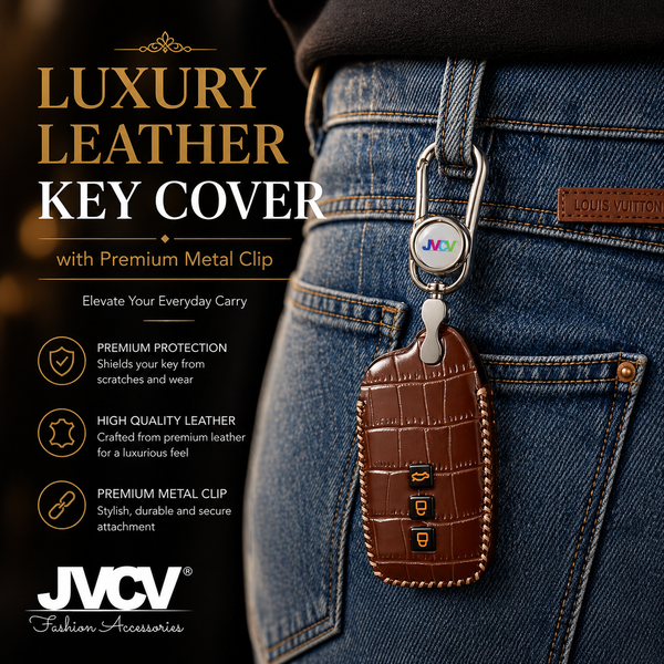 JVCV® Handmade Leather Crocodile Pattern Key Cover – Compatible with Toyota Fortuner, Hilux, Innova Crysta, Fortuner Legender, Innova HyCross, Land Cruiser – 2B/3B Smart Key