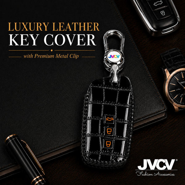 JVCV® Handmade Leather Crocodile Pattern Key Cover – Compatible with Toyota Fortuner, Hilux, Innova Crysta, Fortuner Legender, Innova HyCross, Land Cruiser – 2B/3B Smart Key