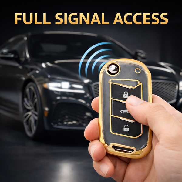 JVCV® Soft TPU Transparent Flip Key Cover Compatible with Mahindra XUV700, 3XO, Thar, Marazzo, Bolero, Scorpio, Scorpio N, XUV300, TUV300 Plus, XUV400 EV | 3-Button Smart Flip Key | Premium Transparent Gold Protection