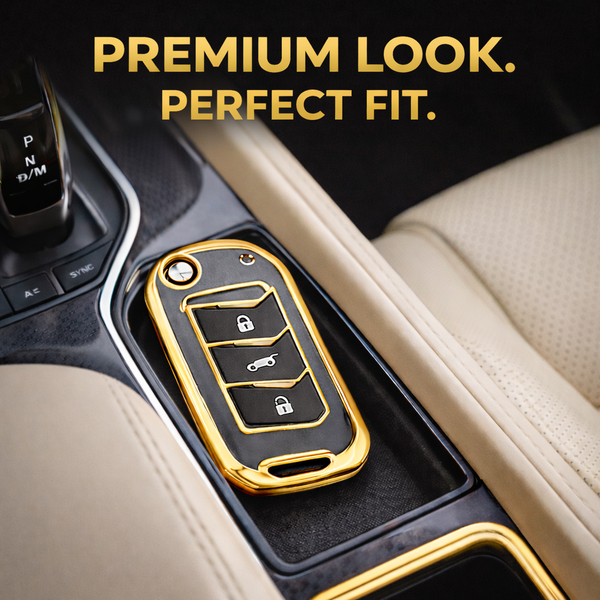 JVCV® Soft TPU Transparent Flip Key Cover Compatible with Mahindra XUV700, 3XO, Thar, Marazzo, Bolero, Scorpio, Scorpio N, XUV300, TUV300 Plus, XUV400 EV | 3-Button Smart Flip Key | Premium Transparent Gold Protection