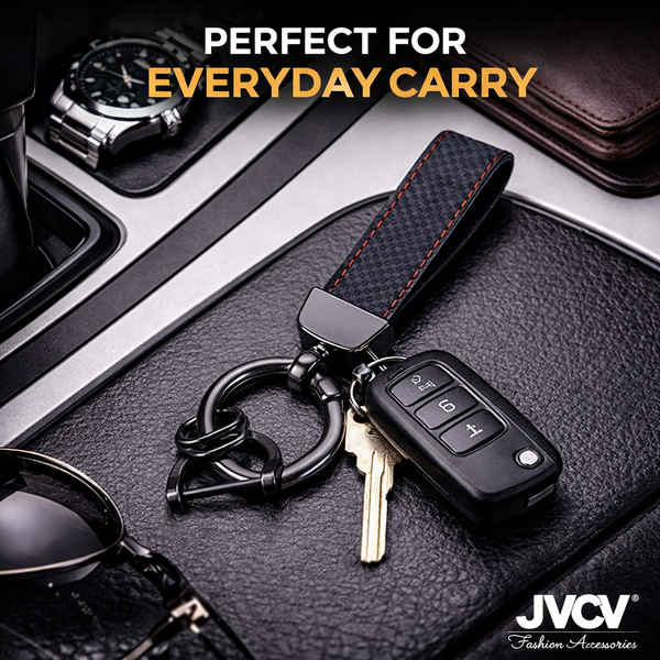 Microfiber Leather Car Keychain, Universal Key Fob Keychain Carbon Fiber Pattern Leather Key Chain Holder for Men and Women