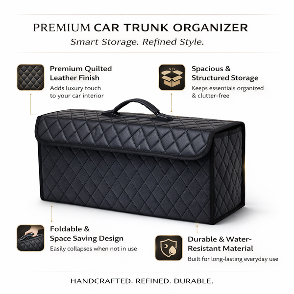 JVCV® PU Leather Car Trunk Boot Organizer with Lid — Anti‑Slip, Foldable & Waterproof