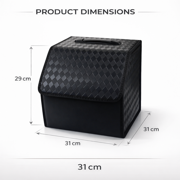 JVCV® Stylish Embossed PU Leather Car Trunk Organizer – Foldable Multipurpose Car Boot Storage Box with Handle