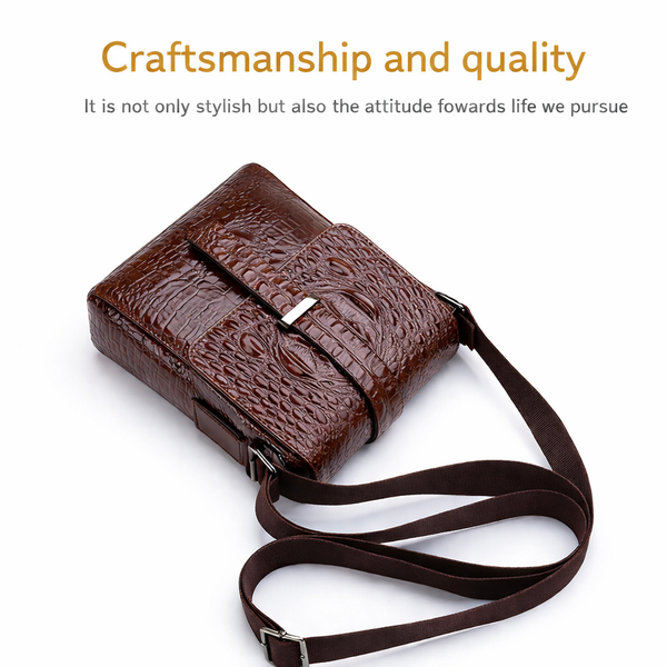 JVCV® Men's Luxury Crocodile Pattern Messenger Bag - Premium PU Leather Crossbody Shoulder Bag with Adjustable Strap - Elegant & Durable for Business, Travel & Daily Use