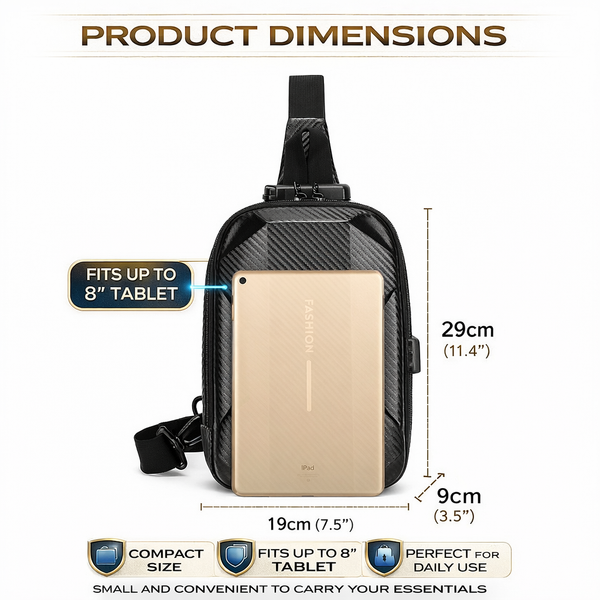 JVCV® Waterproof Slim Crossbody Sling Bag with Carbon Fiber Texture – Unisex Chest Backpack & Shoulder Bag for Men & Women | Anti-Theft Hard Shell Travel Handbag
