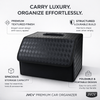JVCV® Stylish Embossed PU Leather Car Trunk Organizer – Foldable Multipurpose Car Boot Storage Box with Handle