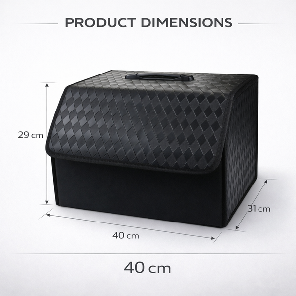 JVCV® Stylish Embossed PU Leather Car Trunk Organizer – Foldable Multipurpose Car Boot Storage Box with Handle