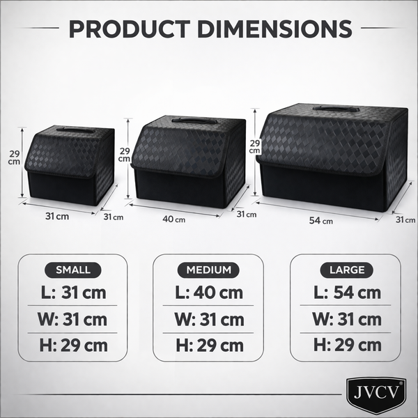 JVCV® Stylish Embossed PU Leather Car Trunk Organizer – Foldable Multipurpose Car Boot Storage Box with Handle