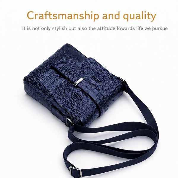 JVCV® Men's Luxury Crocodile Pattern Messenger Bag - Premium PU Leather Crossbody Shoulder Bag with Adjustable Strap - Elegant & Durable for Business, Travel & Daily Use