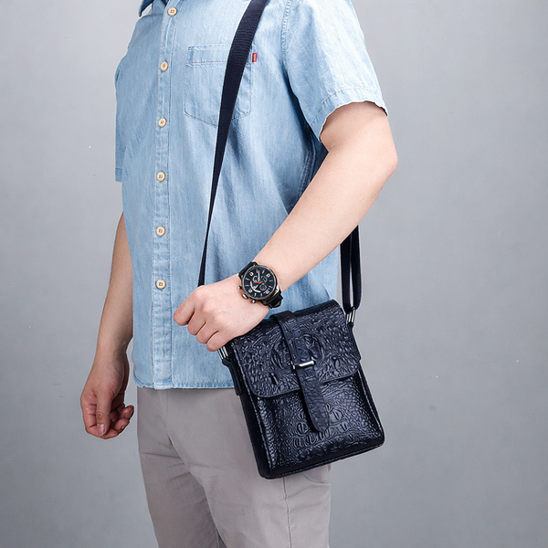 JVCV® Men's Luxury Crocodile Pattern Messenger Bag - Premium PU Leather Crossbody Shoulder Bag with Adjustable Strap - Elegant & Durable for Business, Travel & Daily Use