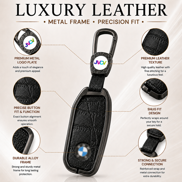 JVCV® Premium Metal & Leather Key Cover Compatible with BMW New 7 Series 740i, 760i, X1, X5, X7, XM, iX & i7 Smart Key | Luxury Protective Key Case