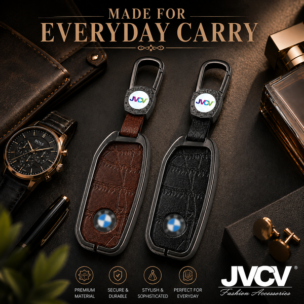 JVCV® Premium Metal & Leather Key Cover Compatible with BMW New 7 Series 740i, 760i, X1, X5, X7, XM, iX & i7 Smart Key | Luxury Protective Key Case