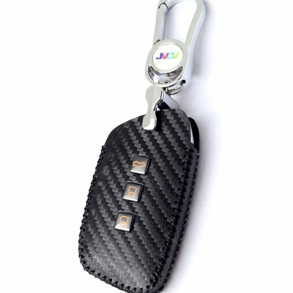 Carbon Fiber Leather Car Key Cover for New MG Hector, Hector Plus, Windsor, Windsor Pro EV Smart Key - Premium PU Case with Keychain