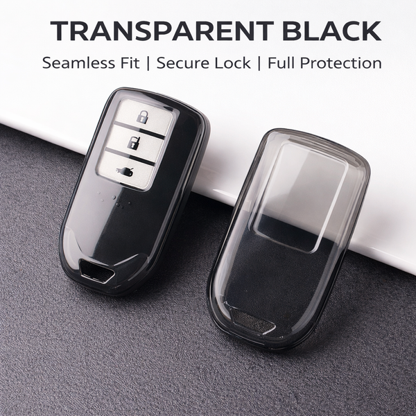 JVCV® Soft TPU Transparent Key Cover Compatible with Honda Car's Smart Key (Transparent Black)